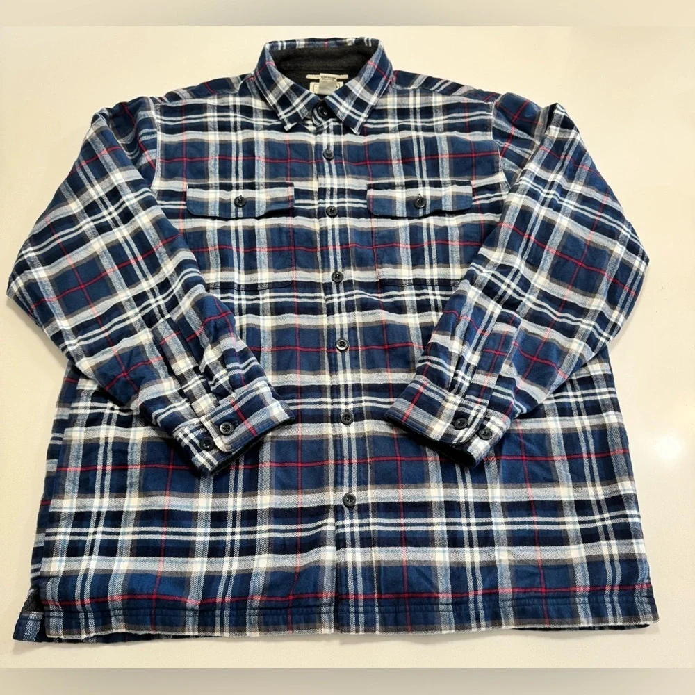 L.L. Bean Mens Fleece-Lined Flannel Shirt Jacket Size Large Traditional Fit Blue